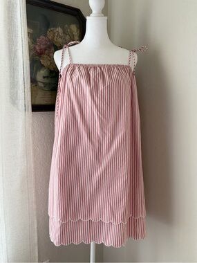 The Impecable Pig Shoulder Tie Striped Mini Dress Sz Large